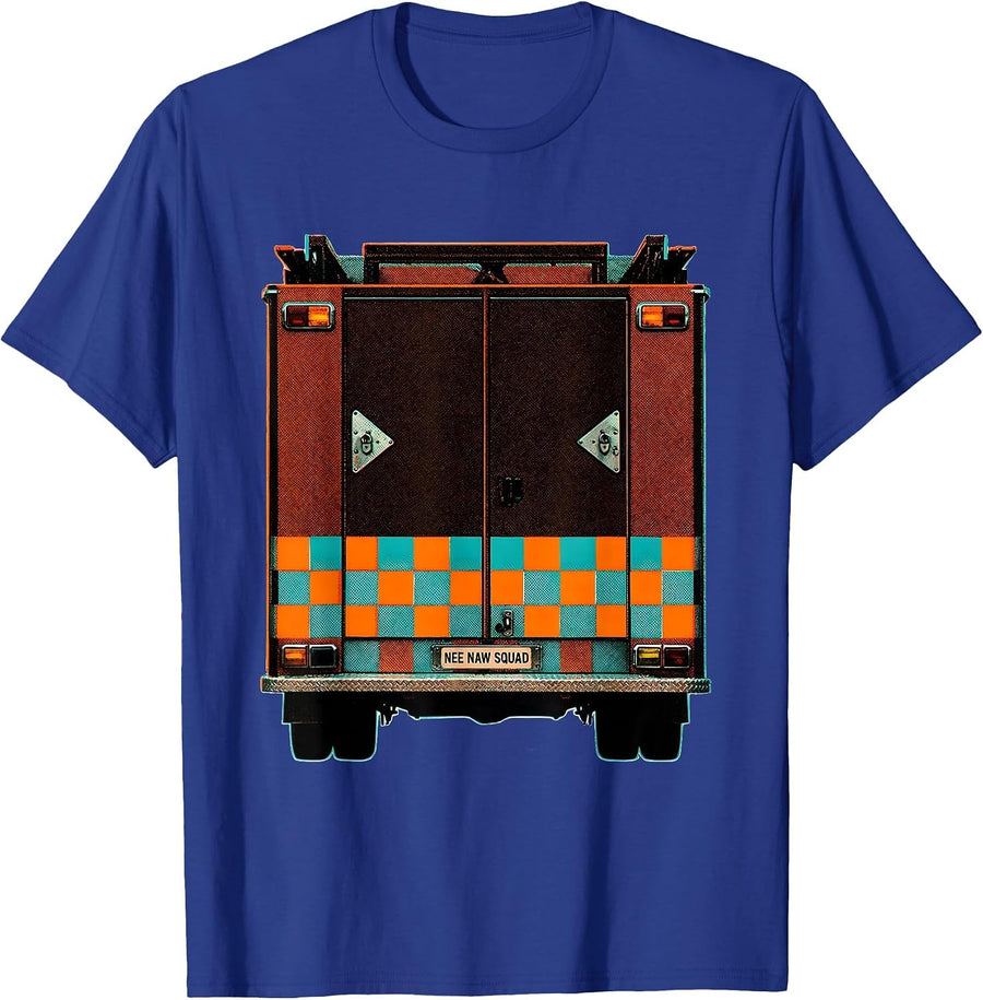 Nee Naw Squad Risograph Firefighter Humor Memorial Tribute T-Shirt - Royal Blue
