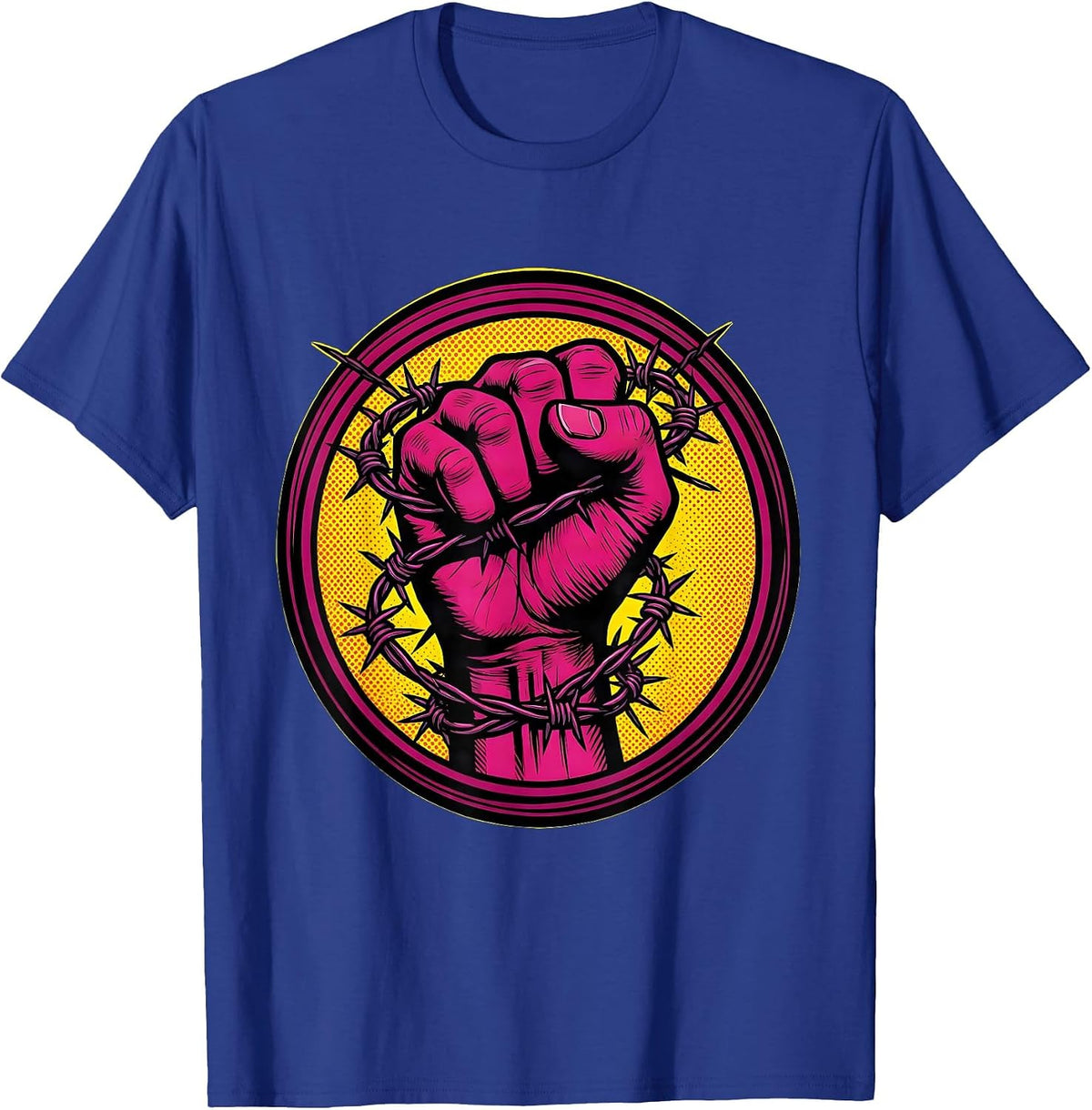 Men's Barbed Wire Fist Graphic Tee – Bold Street Art T-Shirt - Royal Blue