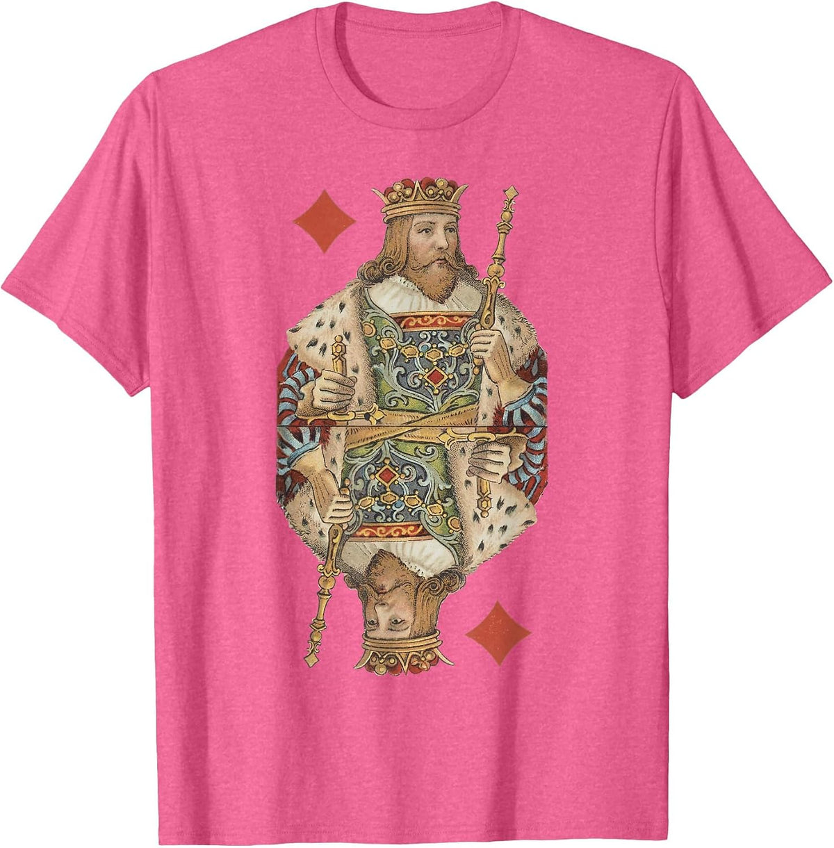 King of Diamonds Antique Art Nouveau Playing Card Art T-Shirt, Men, Pink Heather, Large - As Pictured