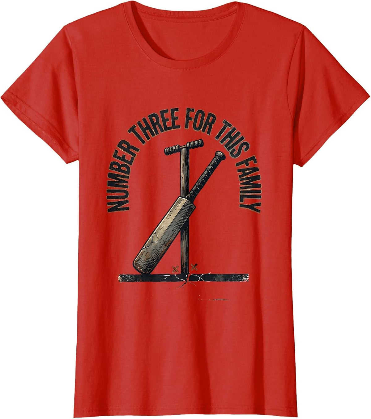 Number Three For This Family Distressed Cricket Fan Family T-Shirt - Red