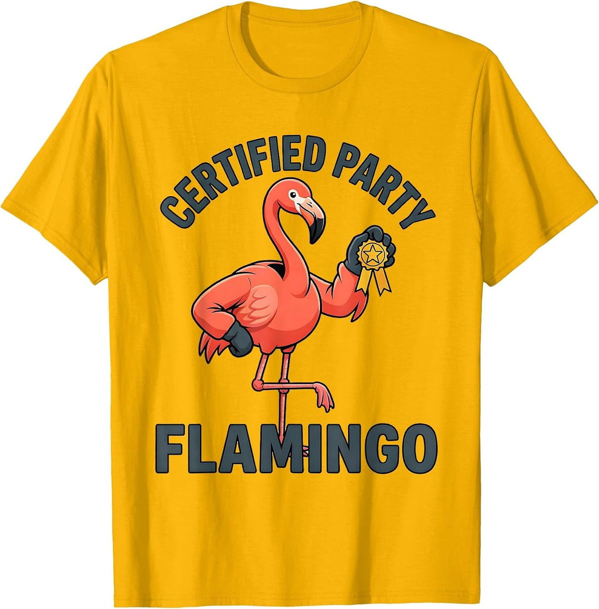 Certified Party Flamingo Funny Animal Lover Halloween T-Shirt - Golden Yellow