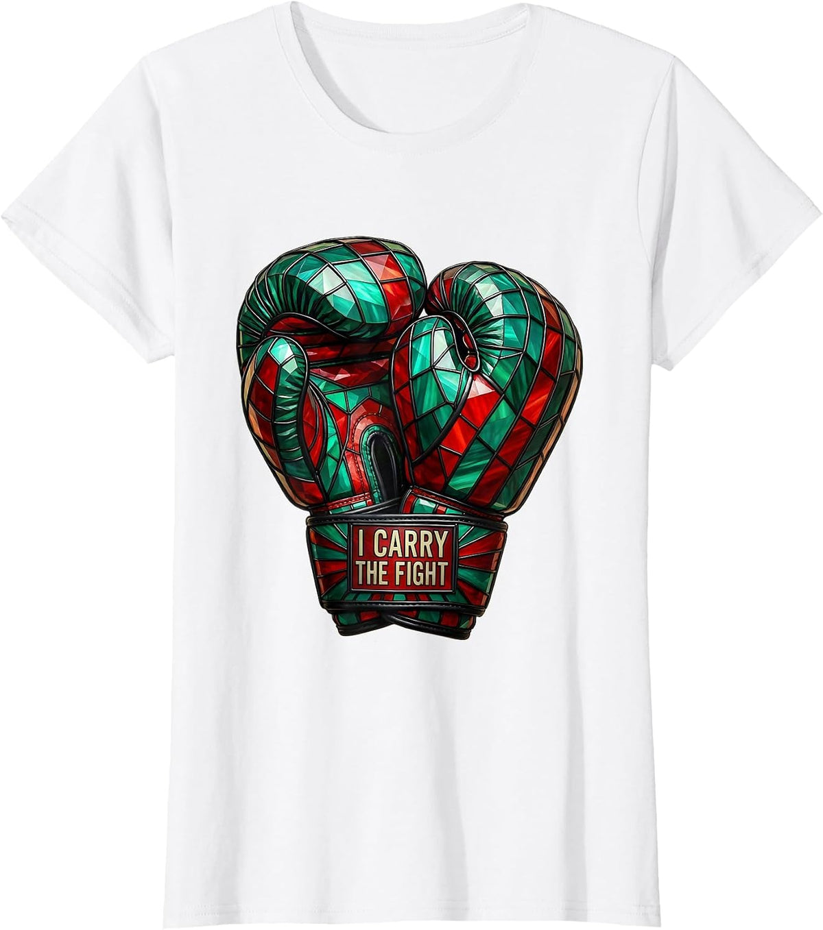I Carry The Fight Stained Glass Mosaic Mexican Boxing Gloves T-Shirt - White