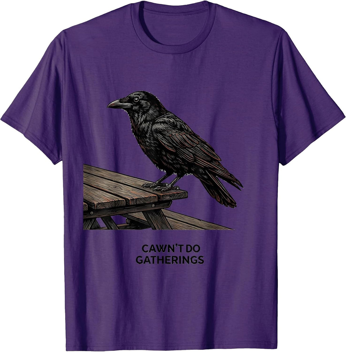 Cawn't Do Gatherings Dark Humor Crow Gothic Raven Lover T-Shirt - Purple