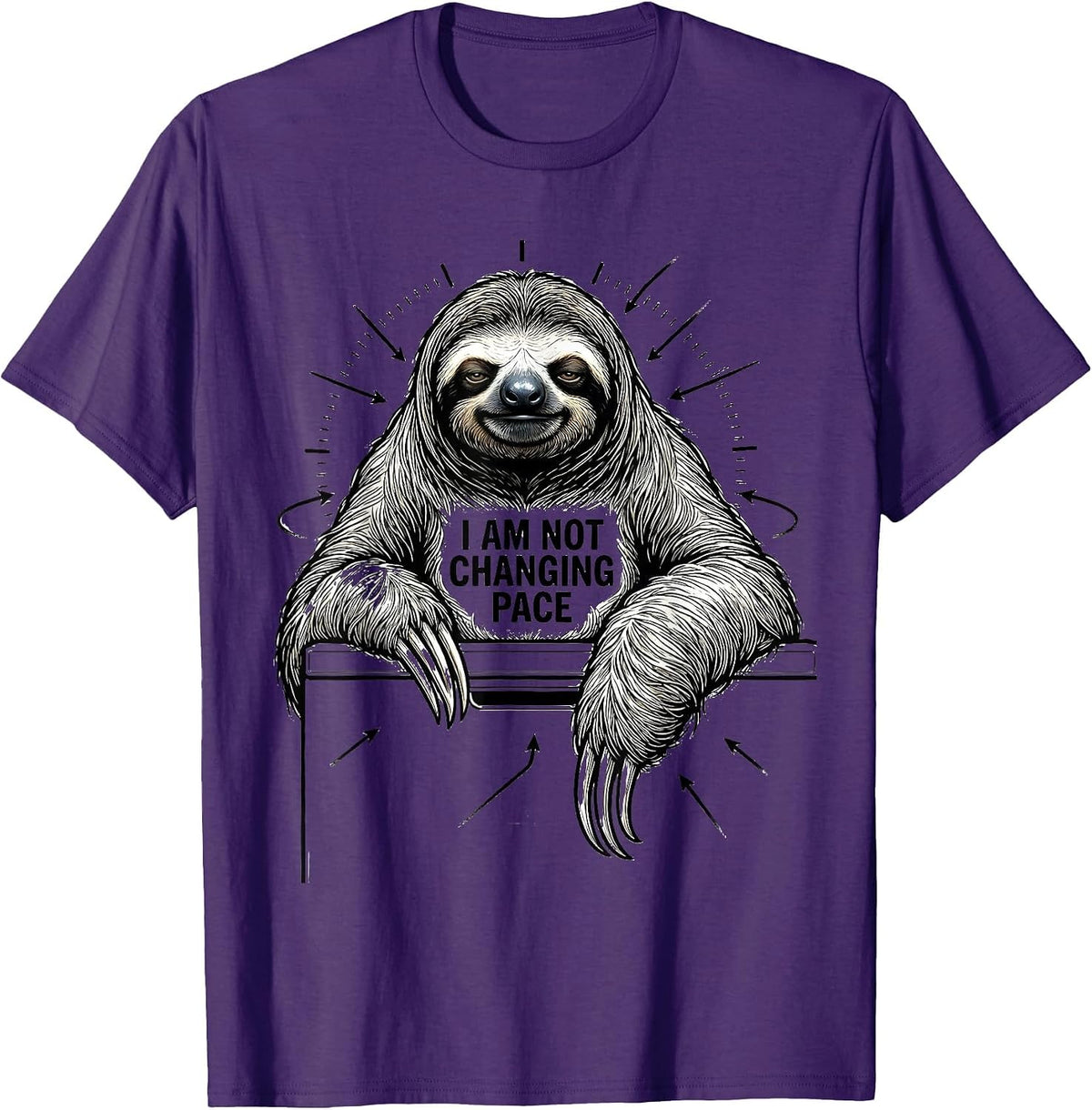 Men's I Am Not Changing Pace Funny Sloth Lover Animal Humor T-Shirt - Purple