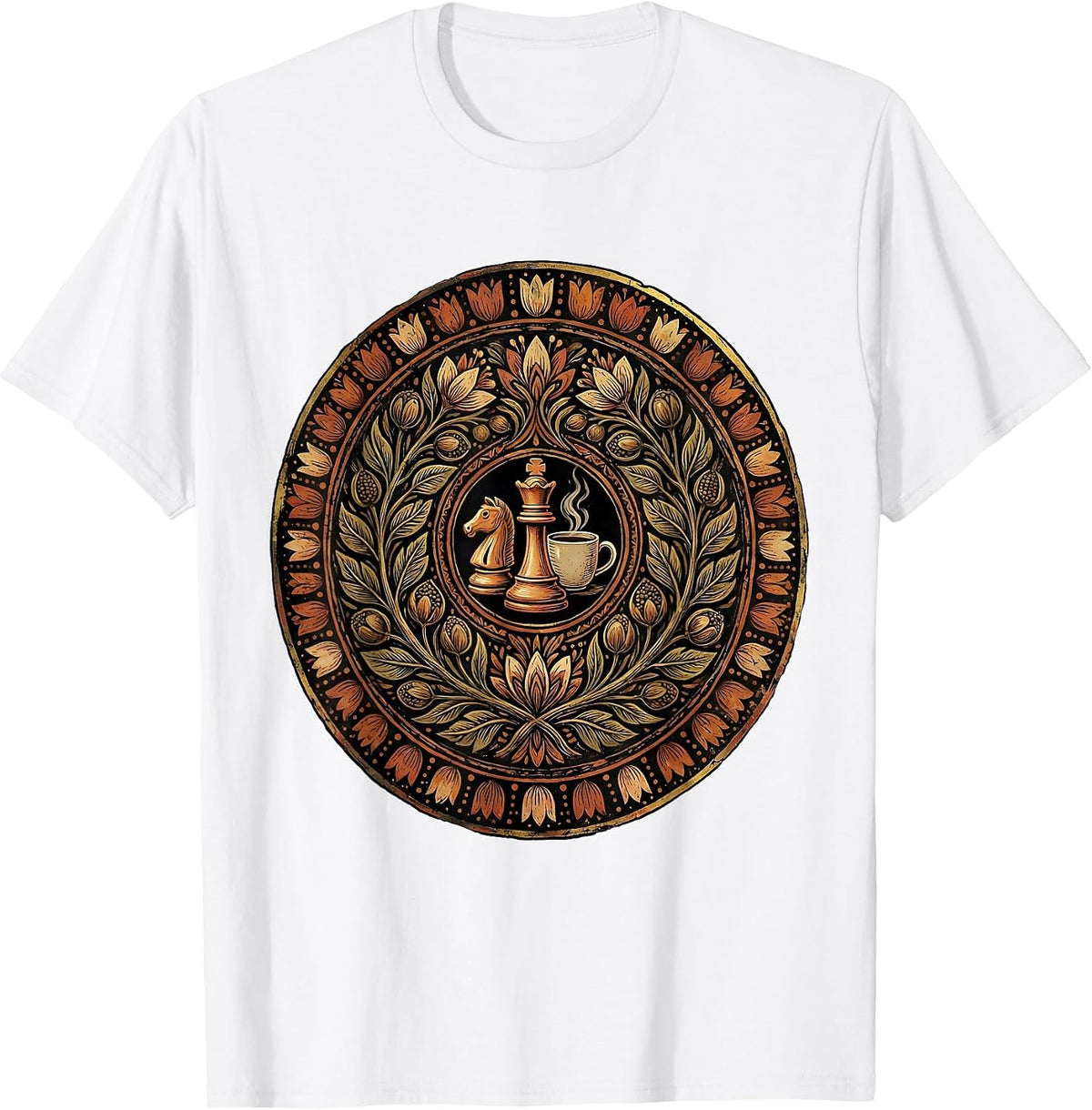 Men's Queen Chess Piece Coffee Lover Graphic Tee T-Shirt - White