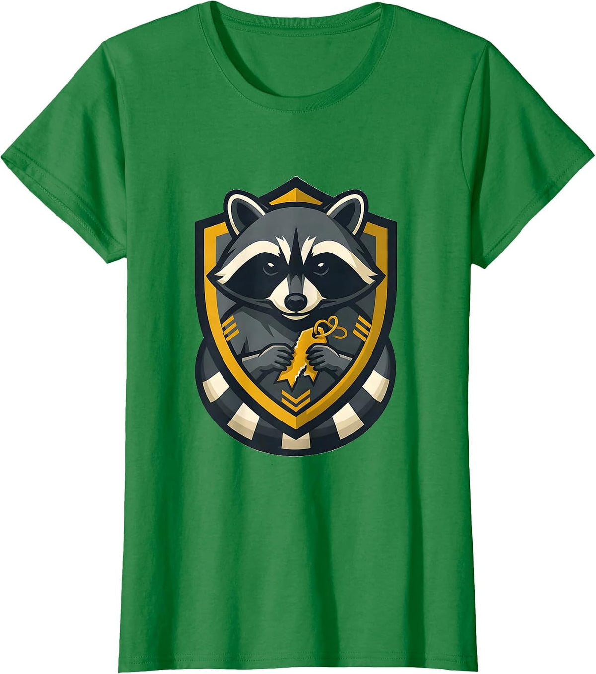 Women's Trash Panda Raccoon Mascot Logo Funny Humor T-Shirt - Kelly Green