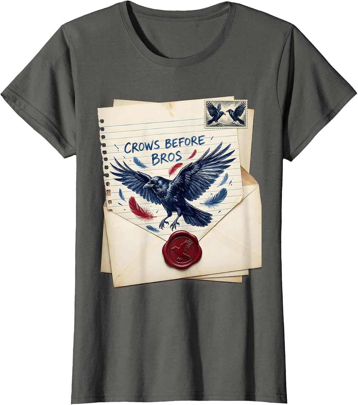 Women's Crows Before Bros Dark Humor Bird Lover Design T-Shirt - Asphalt Grey