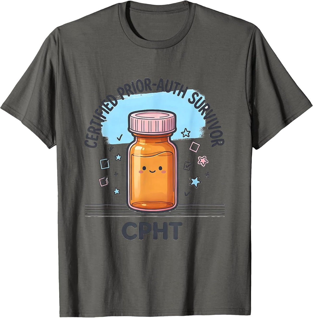 Men's Certified Prior-Auth Survivor, CPhT Funny Pharmacy Tech T-Shirt - Asphalt Grey