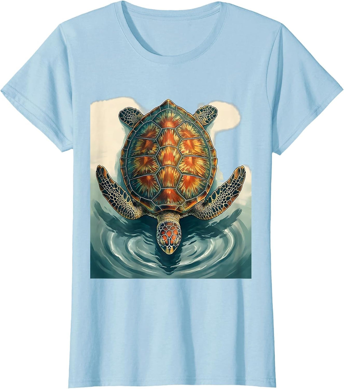 Women's Sea Turtle Portrait Nature Lover Casual Everyday T-Shirt - Baby Blue