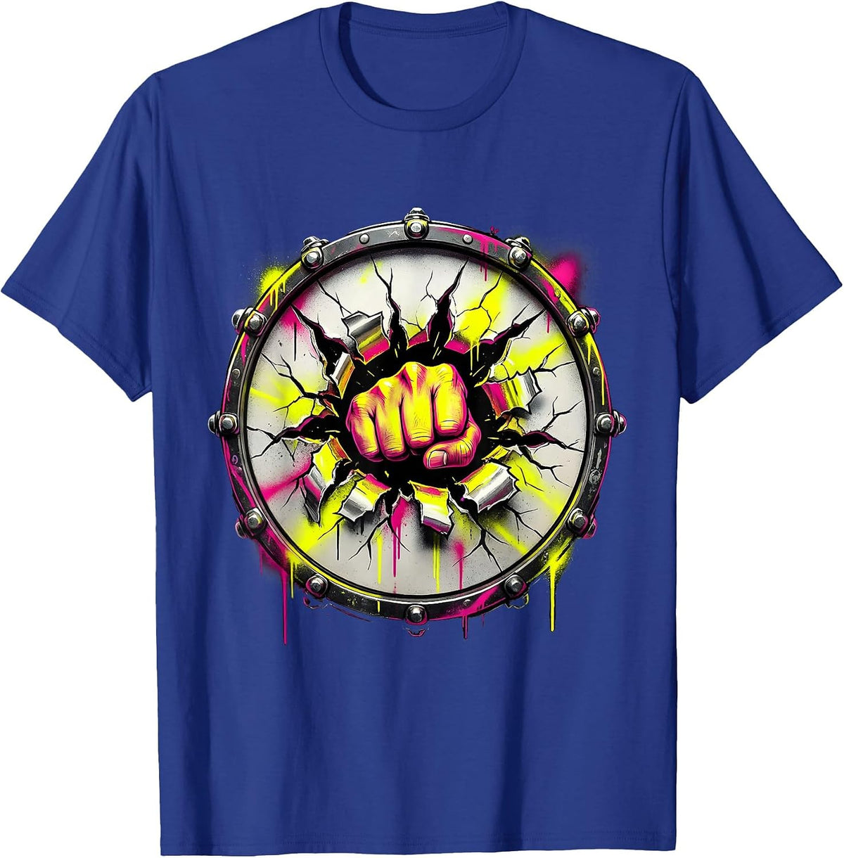 Fist Through Bass Drum Concert Graphic T-Shirt - Royal Blue