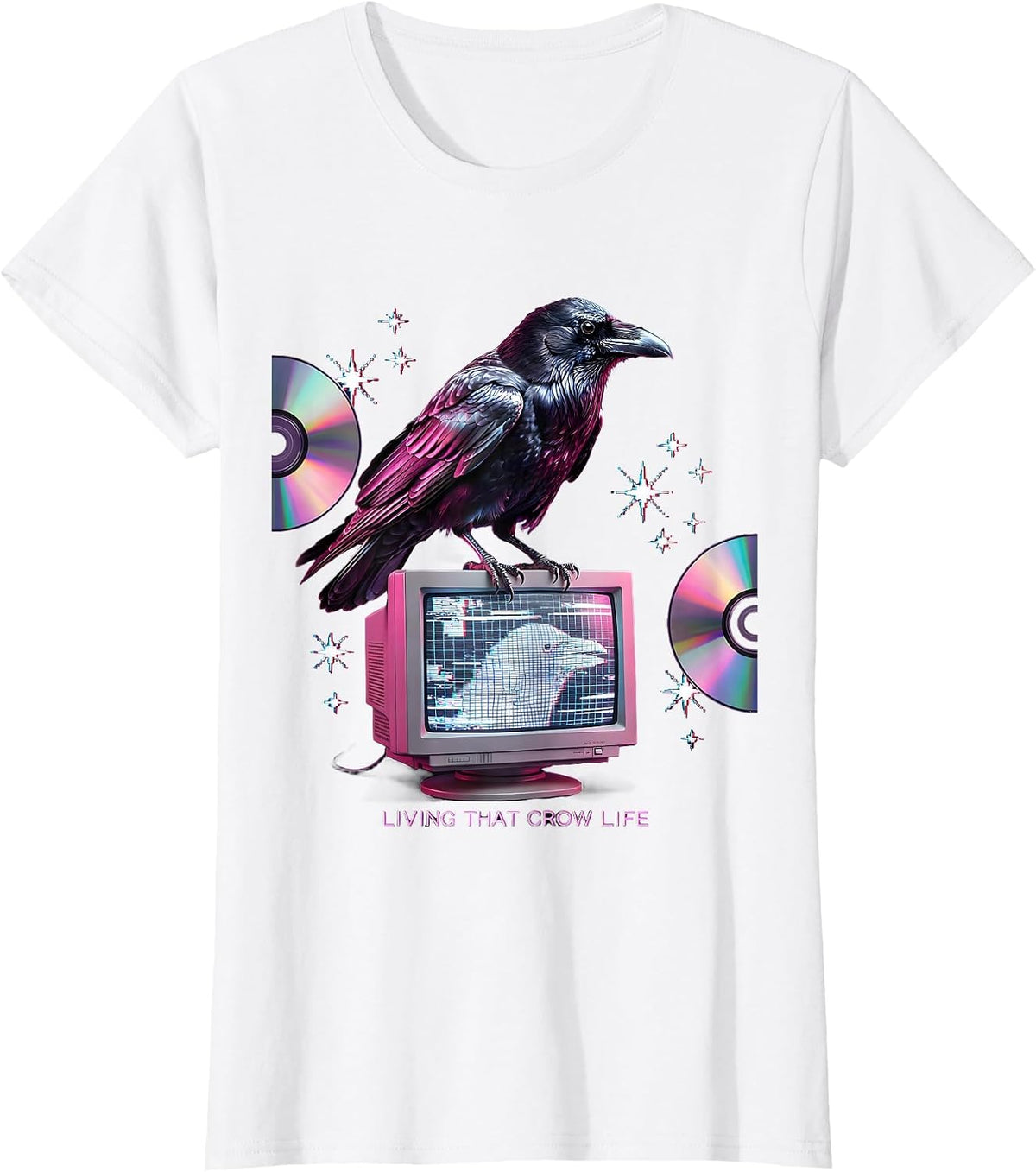 Women's Living That Crow Life Bird Lover Design T-Shirt - White