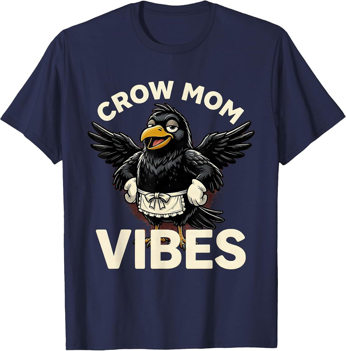 Crow Mom Vibes Dark Bird Lover Design T-Shirt - Navy Blue