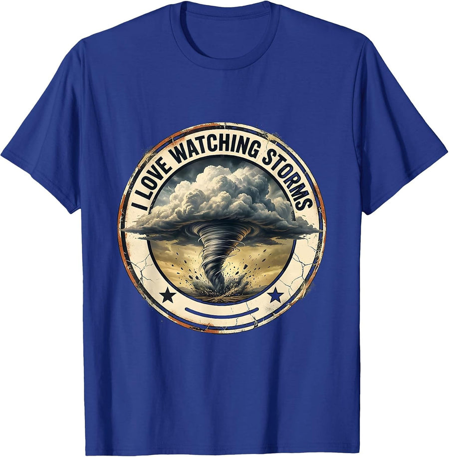 I Love Watching Storms Distressed Funny Storm Chaser T-Shirt - Royal Blue
