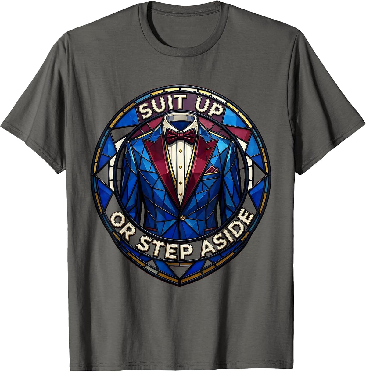 Suit Up or Step Aside Tuxedo Graphic Design T-Shirt - Asphalt Grey