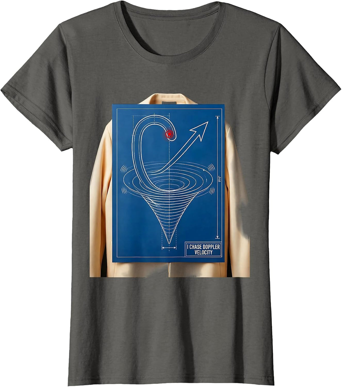 Women's I Chase Doppler Velocity Technical Blueprint Storm Chaser T-Shirt - Asphalt Grey