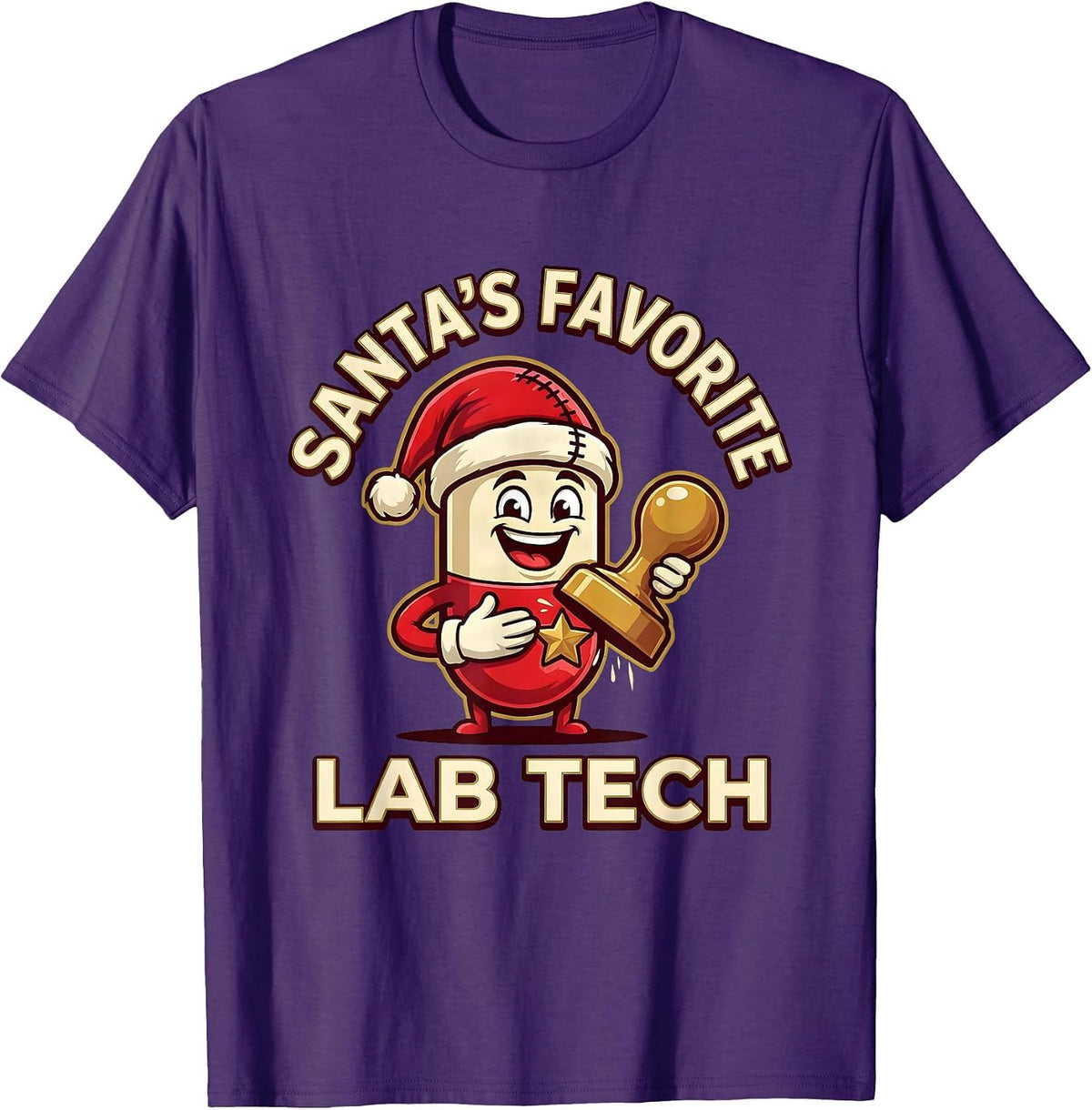 Men's Santa's Favorite Lab Tech Funny Pharmacy Tech Christmas T-Shirt - Purple