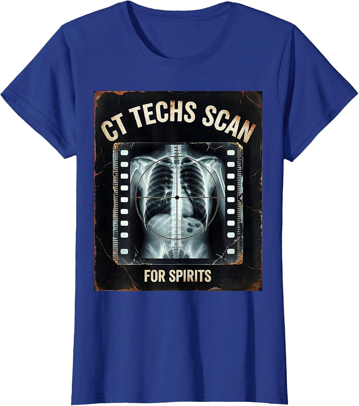 Women's CT Techs Scan For Spirits Distressed Radiology Halloween T-Shirt - Royal Blue