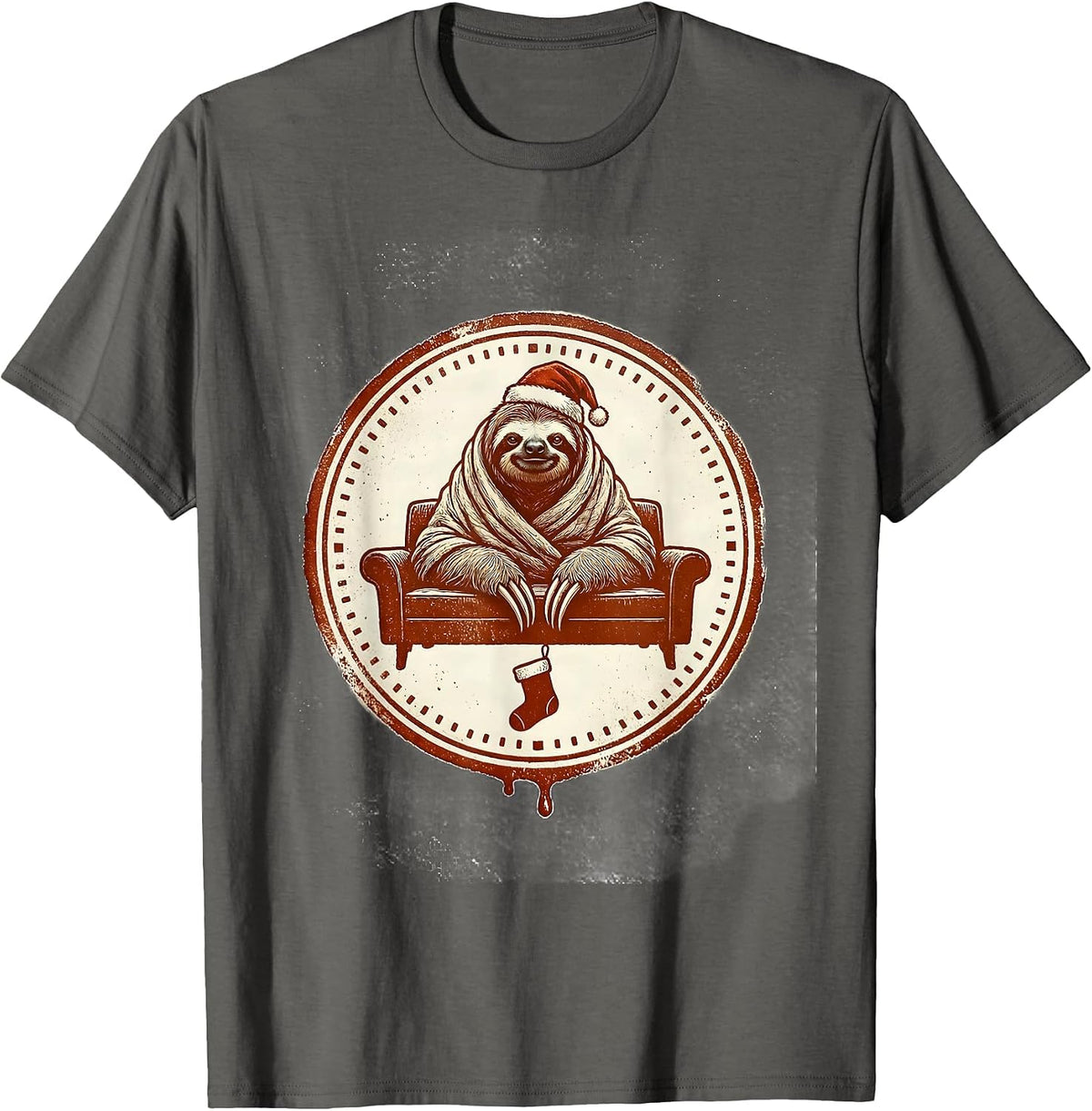 Round Seal Sloth Slack Blanket Stamp Stamp T-Shirt - Asphalt Grey