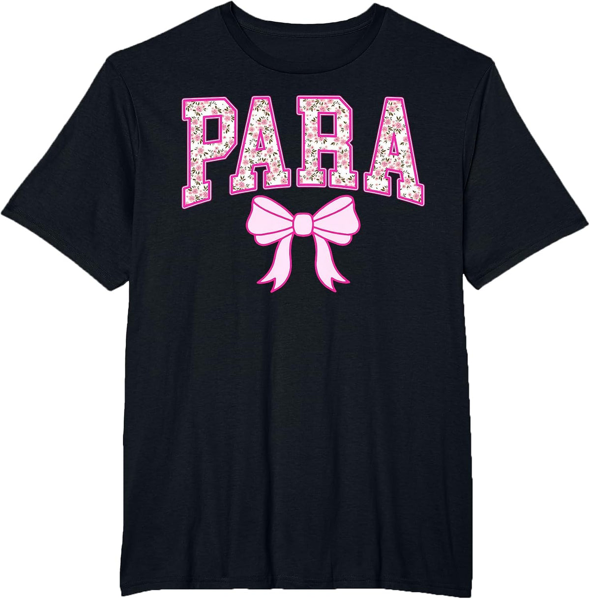 Retro para Pink Coquette Bow Floral Team Matching Women T-Shirt - Black