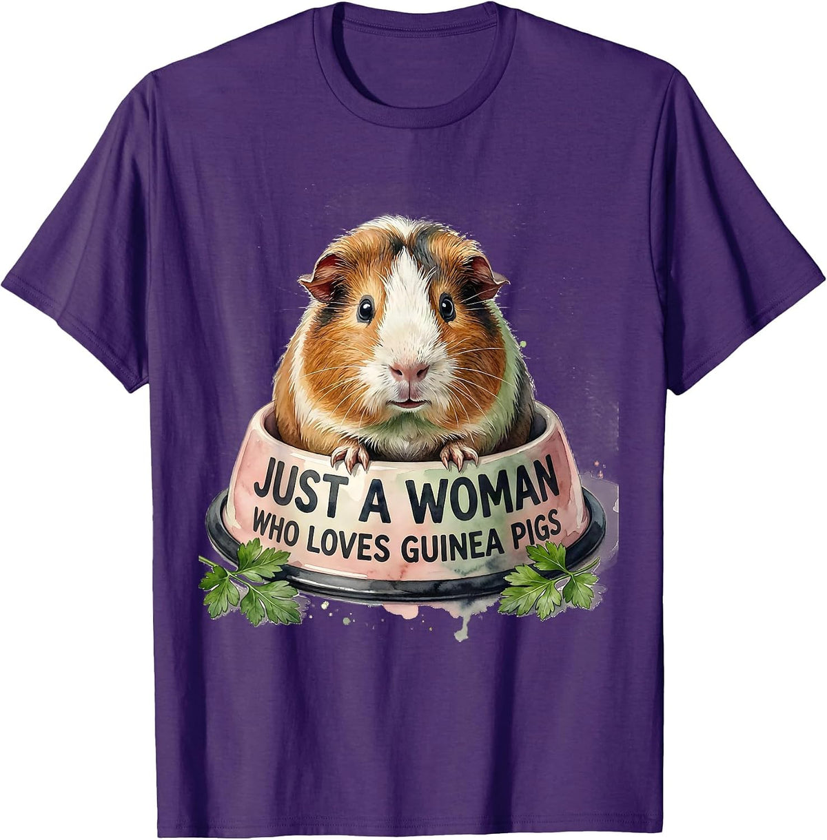 Just A Woman Who Loves Guinea Pigs Watercolor Guinea Pig T-Shirt - Purple