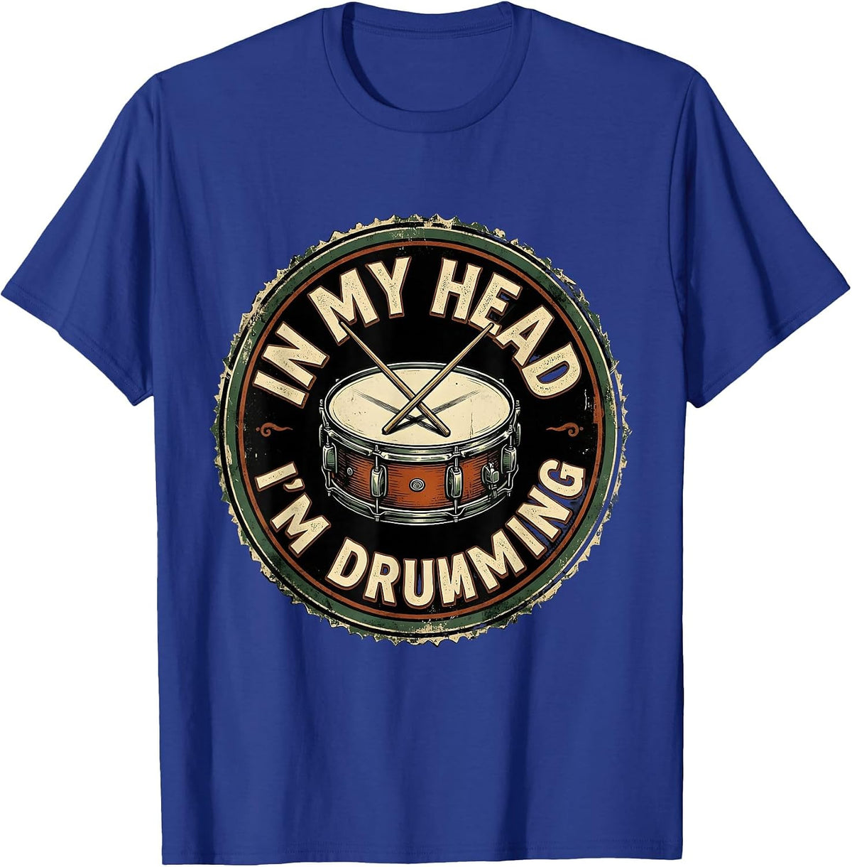 In My Head I'm Drumming Vintage Drummer Design T-Shirt - Royal Blue
