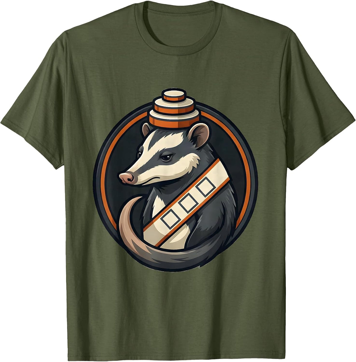 Badge-Locked Opossum Mascot Thanksgiving Humor T-Shirt - Olive Green