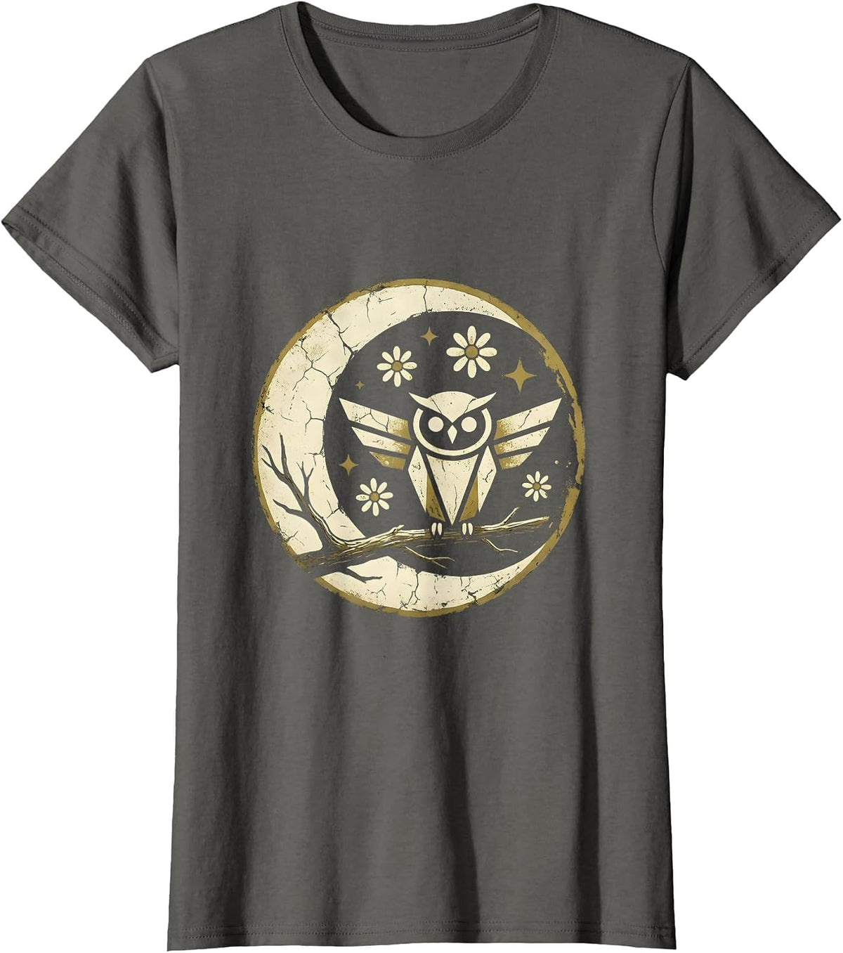 Women's Halloween Owl on Twisted Branch Illustration T-Shirt - Asphalt Grey