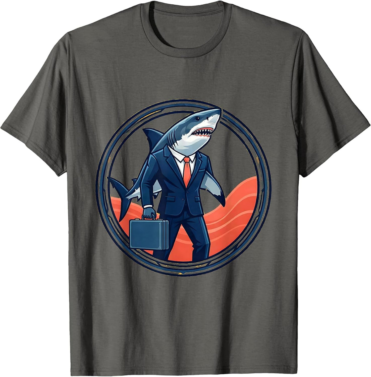 Shark In A Business Suit Funny Novelty Graphic T-Shirt - Asphalt Grey
