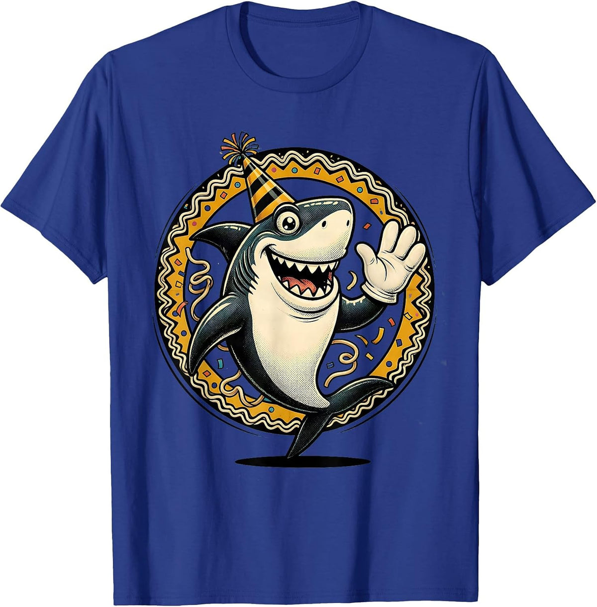 Men's Birthday Shark Party Hat Ocean Celebration T-Shirt - Royal Blue