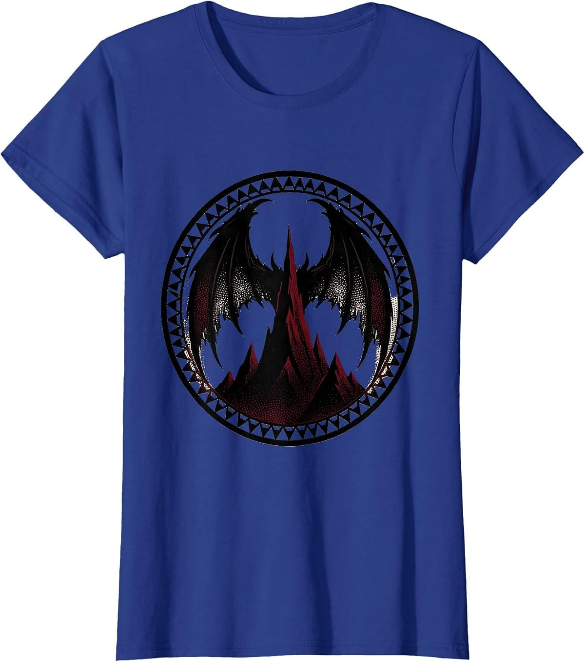 Women's Demon Wings Over Mountain Peaks Metal Graphic T-Shirt - Royal Blue