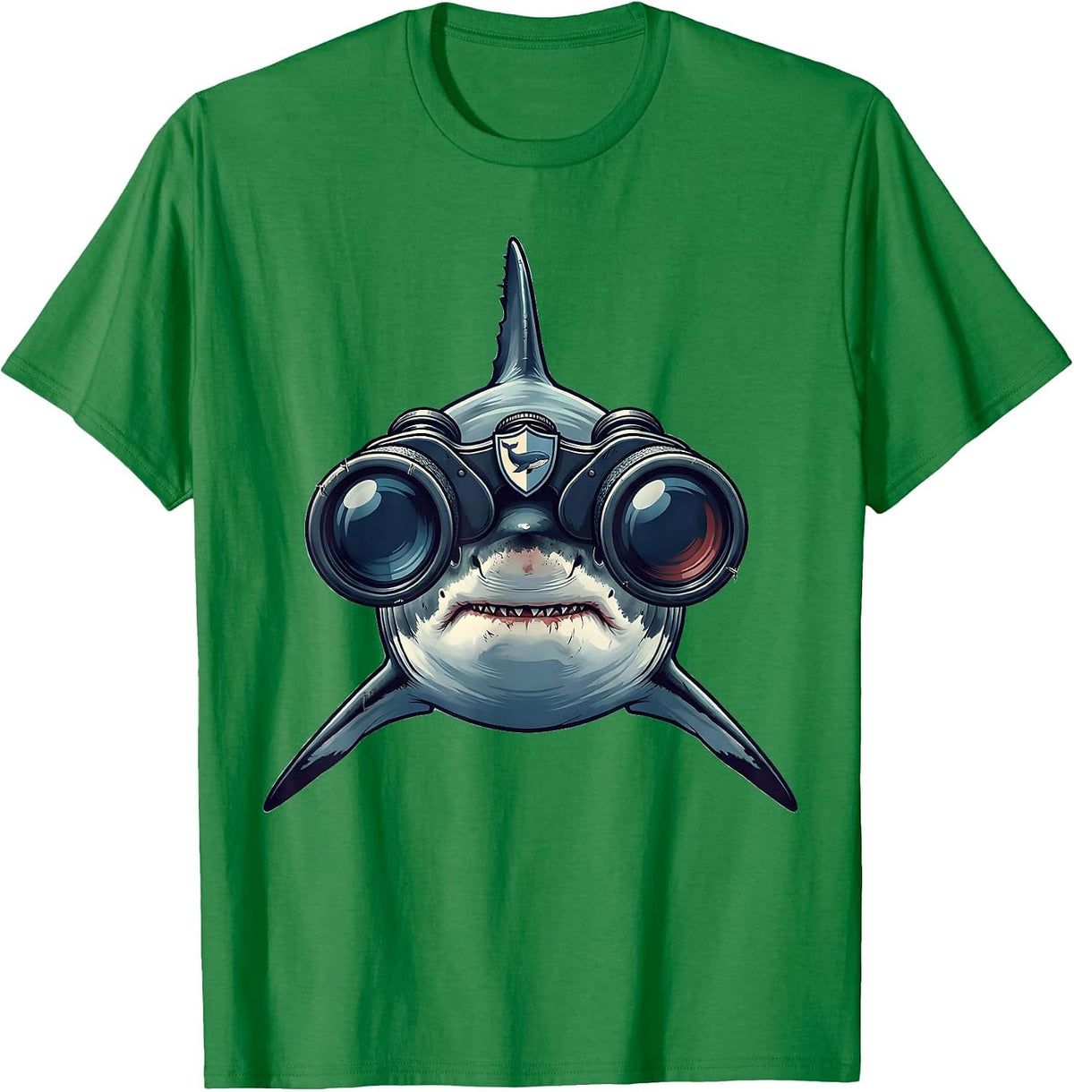 Men's Shark With Binoculars Whale Lover Humor Novelty T-Shirt - Kelly Green