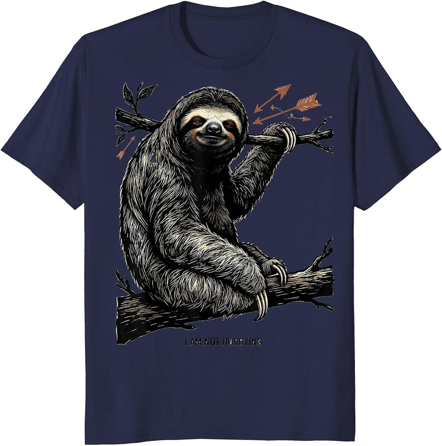 I Am Not Hurrying Funny Sloth Lover Gift T-Shirt - Navy Blue