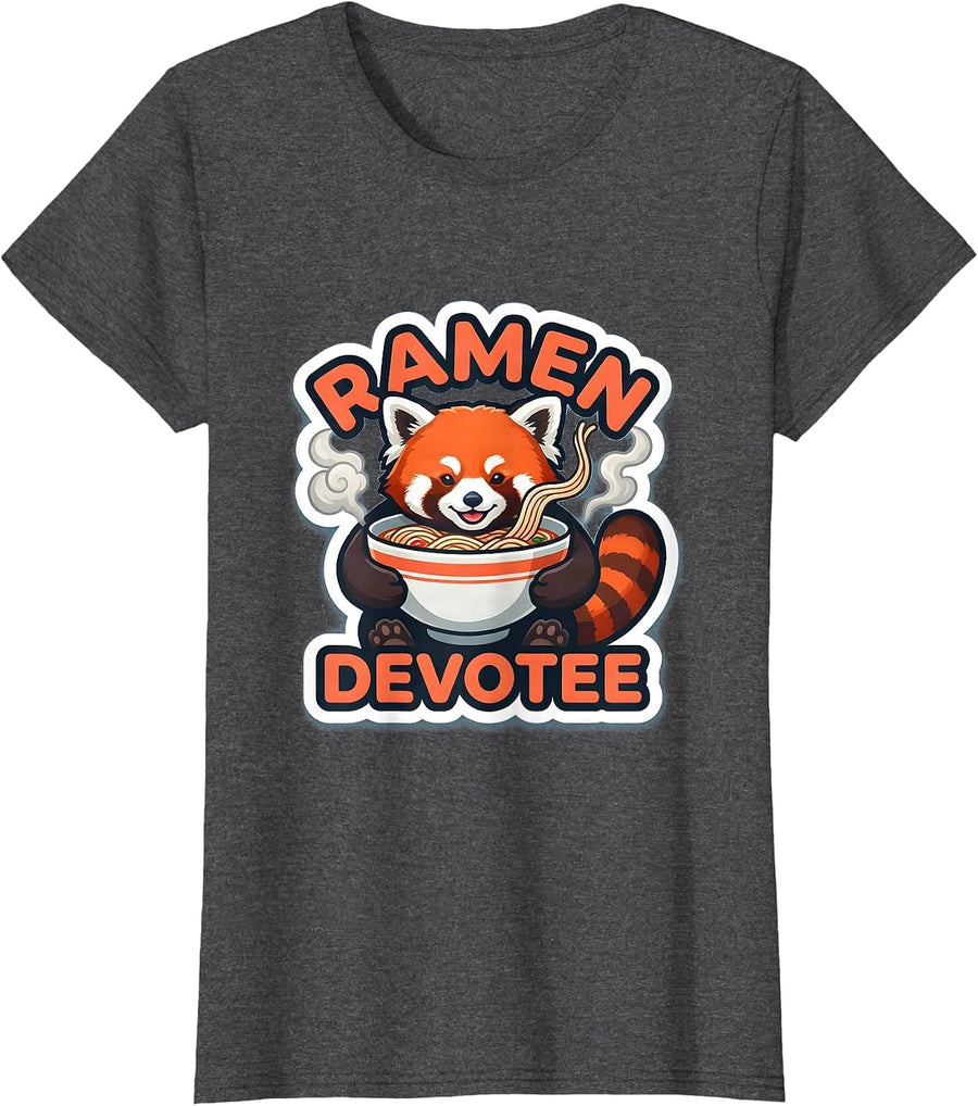 Women's Ramen Devotee Cute Panda Anime Japanese Food Lover Kawaii T-Shirt - Dark Heather Grey