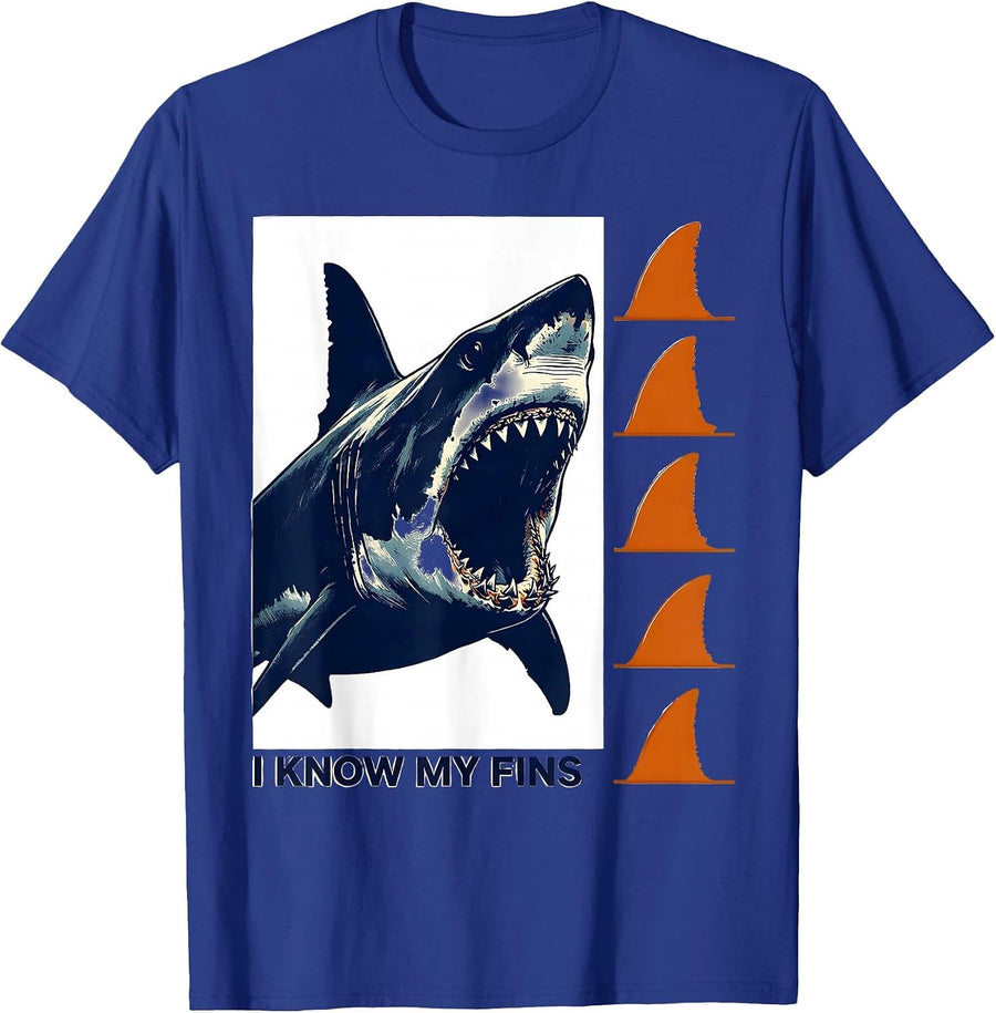 I Know My Fins Funny Shark Lover Ocean Animal Humor T-Shirt - Royal Blue