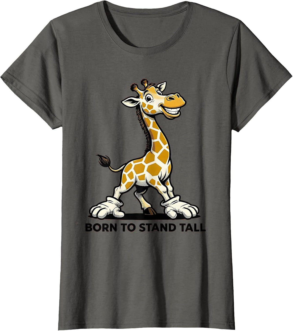 Women's Born to Stand Tall Giraffe Graphic Design T-Shirt - Asphalt Grey