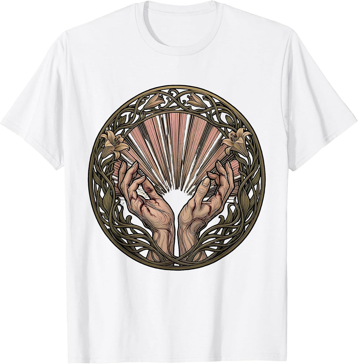 Men's Nail-Scarred Hands Light Beams Jesus Graphic T-Shirt - White