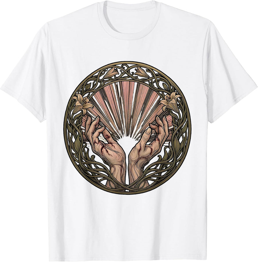 Men's Nail-Scarred Hands Light Beams Jesus Graphic T-Shirt - White