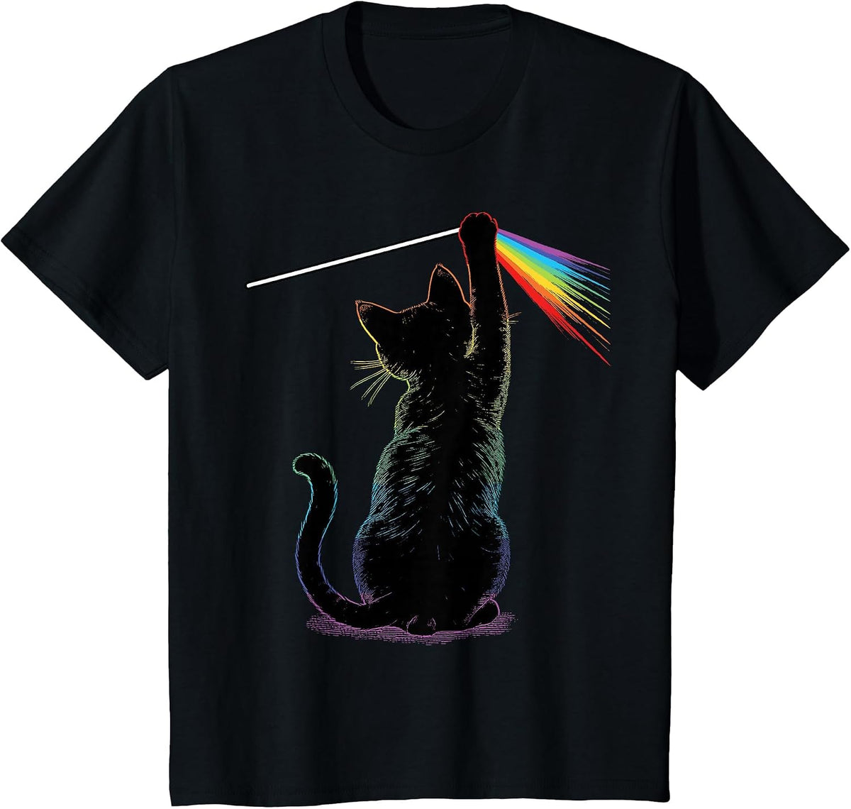 Black Cat Rainbow Light Prism Science Lover Physics LGBT T-Shirt - Black
