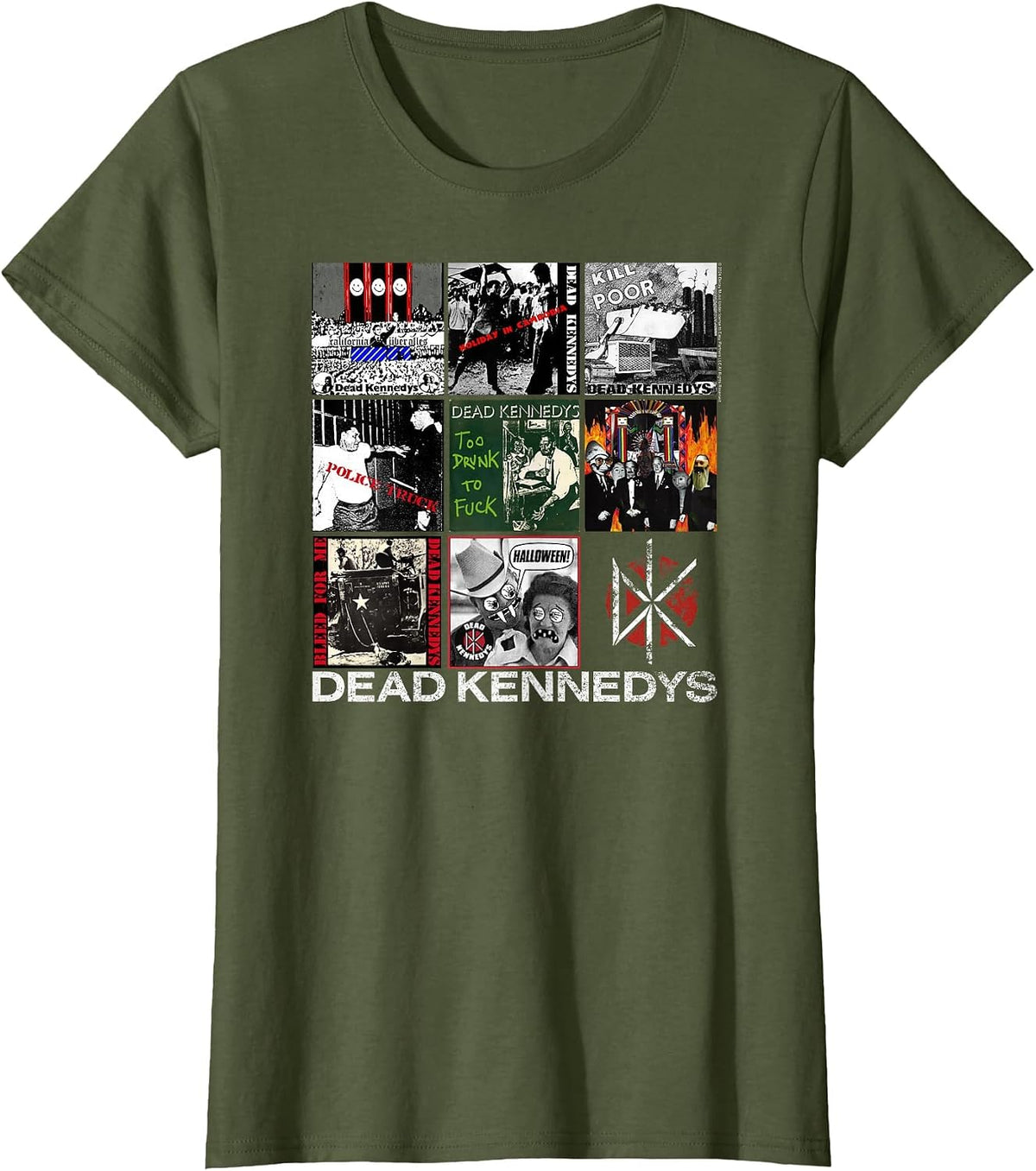 Dead Kennedys Singles Covers Vintage Punk Band T-Shirt - Olive Green