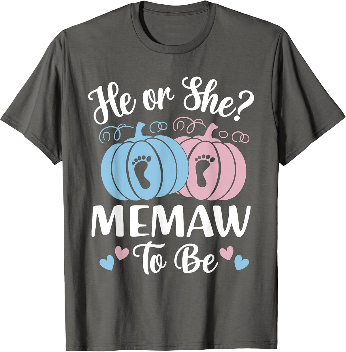Halloween He or She Memaw to Be Pumpkin T-Shirt - Asphalt Grey