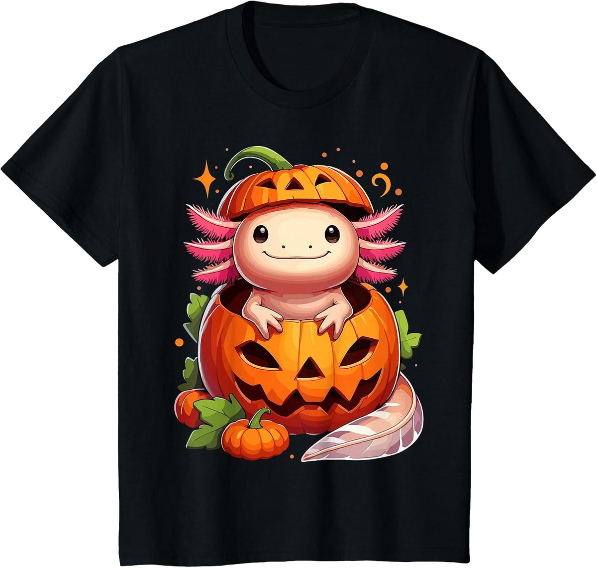 Halloween Axolotl Pumpkin T-Shirt - Black