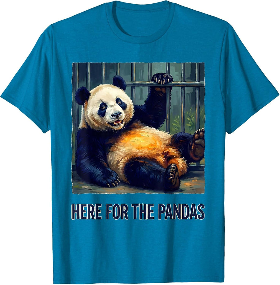 Here For The Pandas Funny Panda Lover Animal Humor T-Shirt - Sapphire Blue
