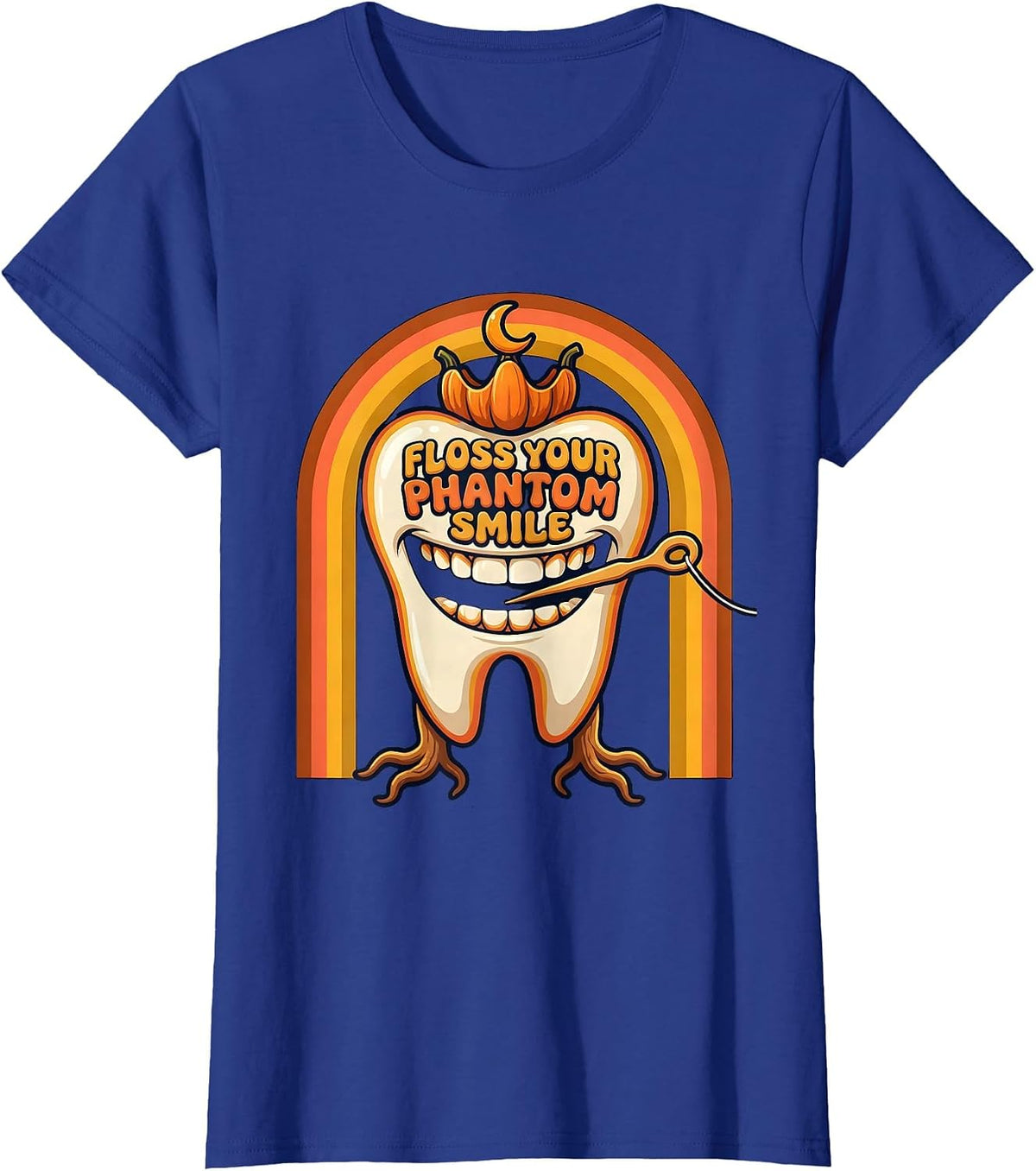 Women's Floss Your Phantom Smile Retro 70s Halloween Dentist Dental T-Shirt - Royal Blue