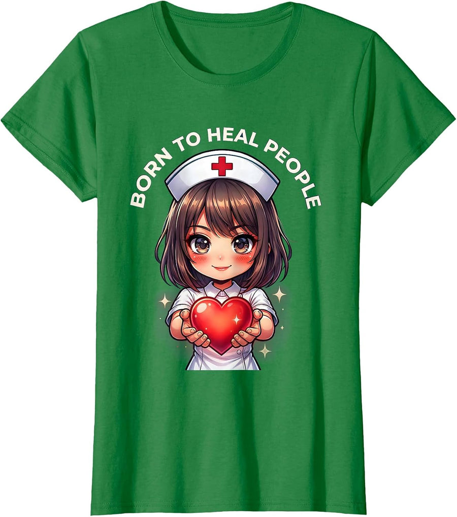 Women's Born to Heal People Nurse Graphic Design T-Shirt - Kelly Green