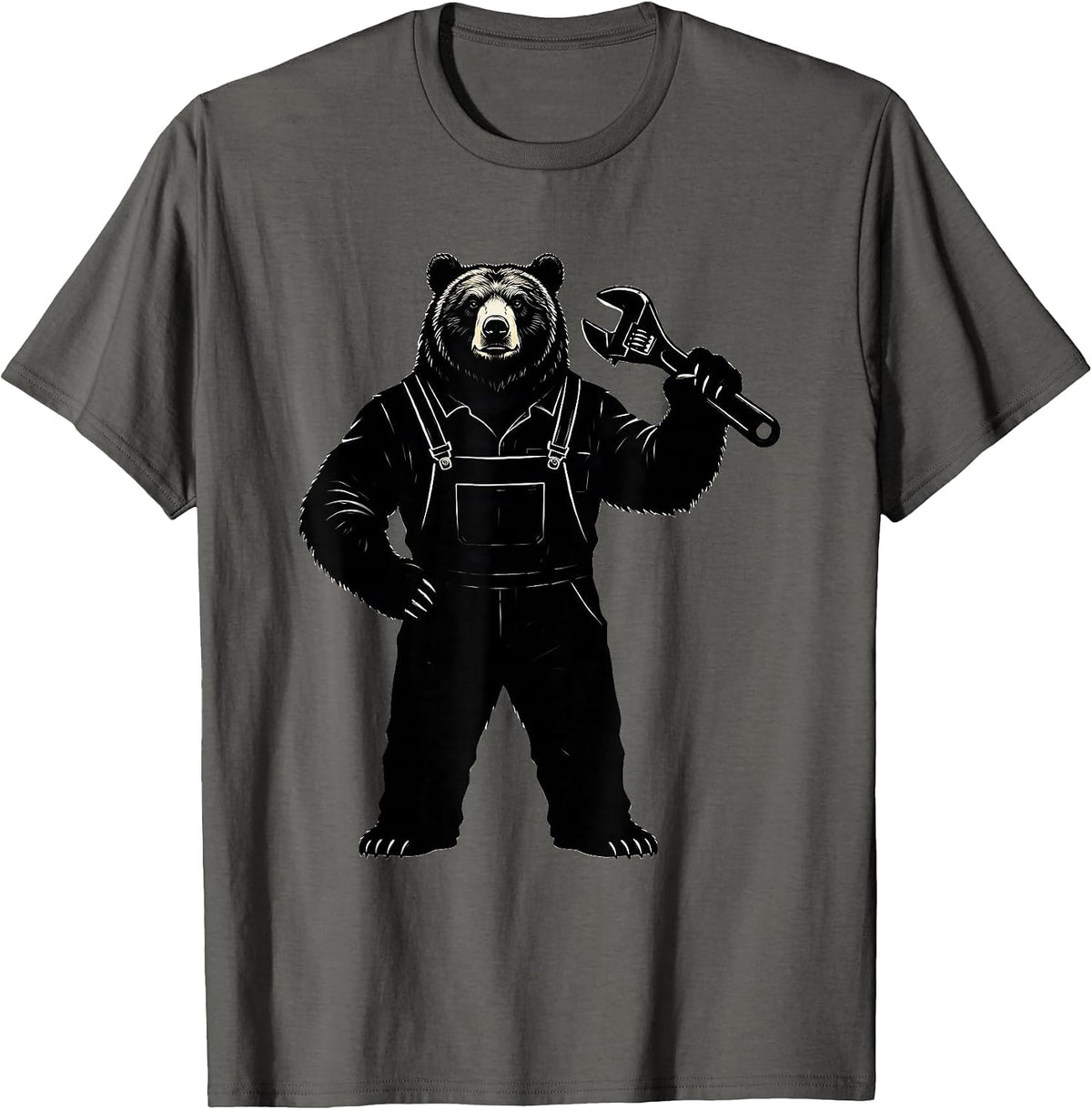 Bear Mechanic in Coveralls Holding a Wrench T-Shirt - Asphalt Grey