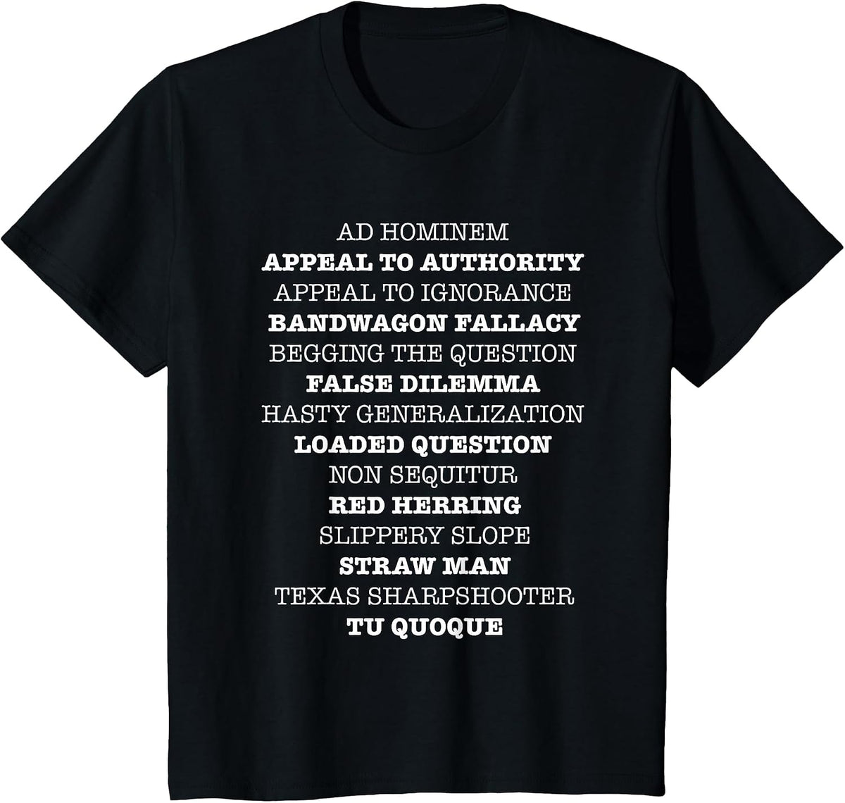 Debate Team Debating Squad Common Logical Fallacies T-Shirt - Black