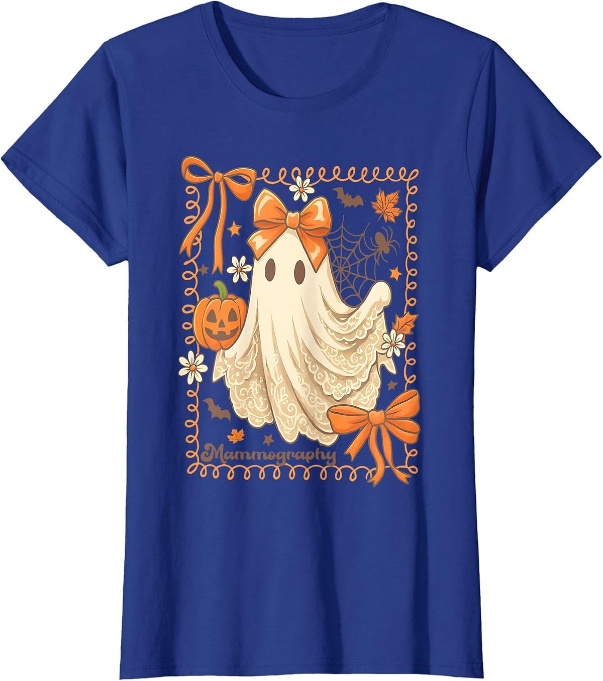 Fall Mammo Tech Halloween Ghost Bow Coquette Mammographer T-Shirt - Royal Blue