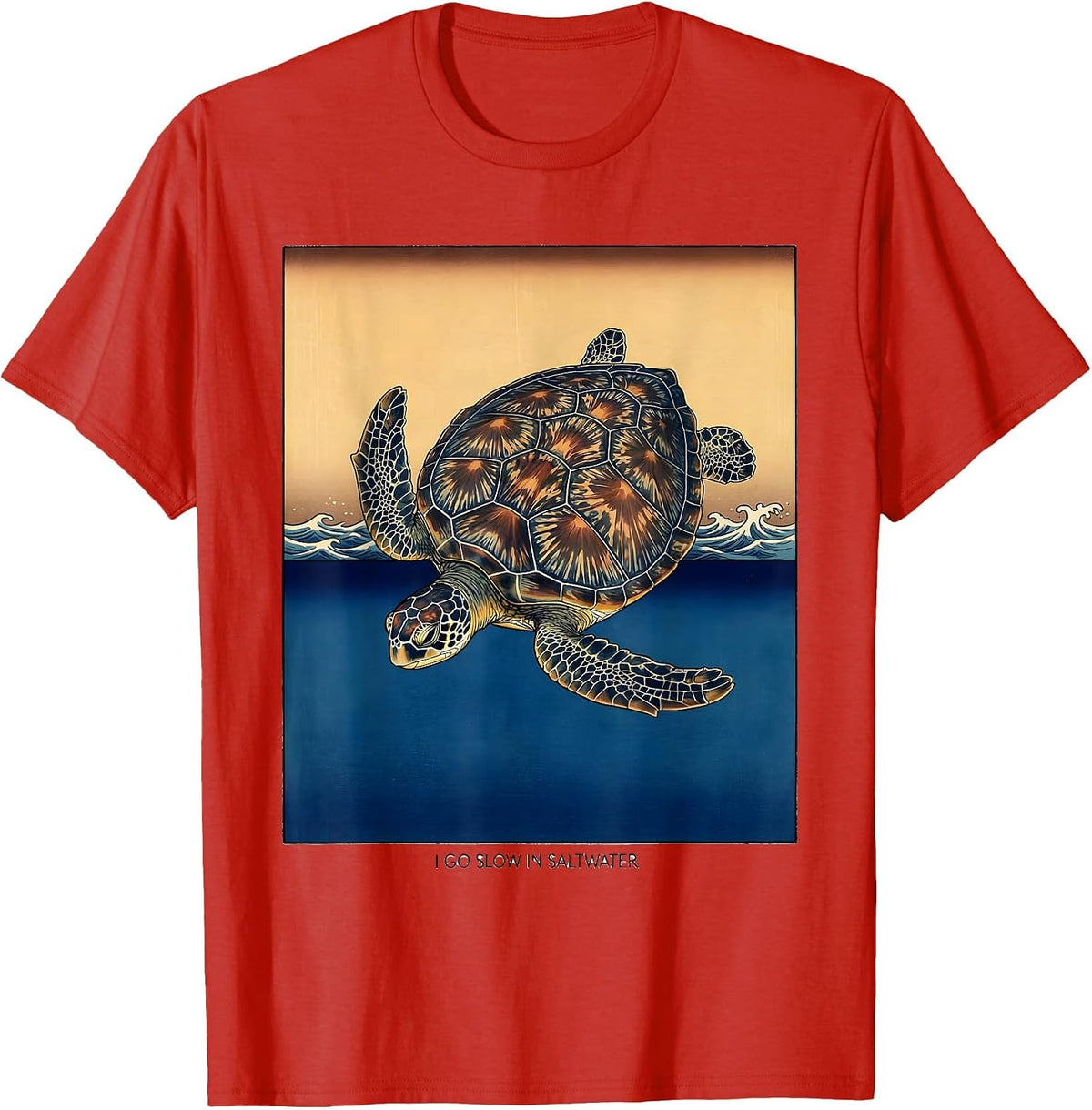 Men's I Go Slow In Saltwater Ukiyo-e Sea Turtle Lover Beach Humor T-Shirt - Red