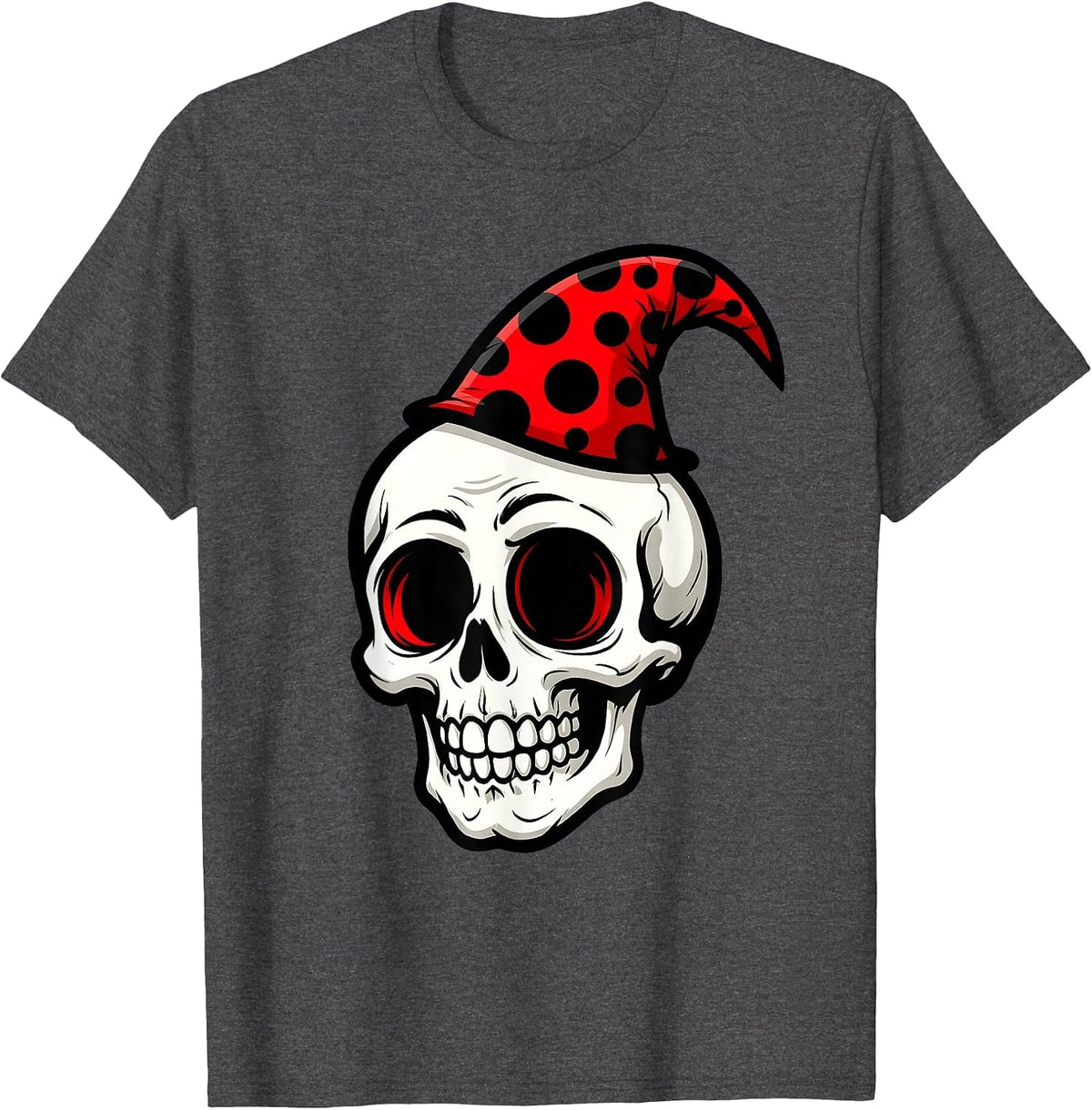Skull in a Dunce Cap Illustration T-Shirt - Dark Heather Grey