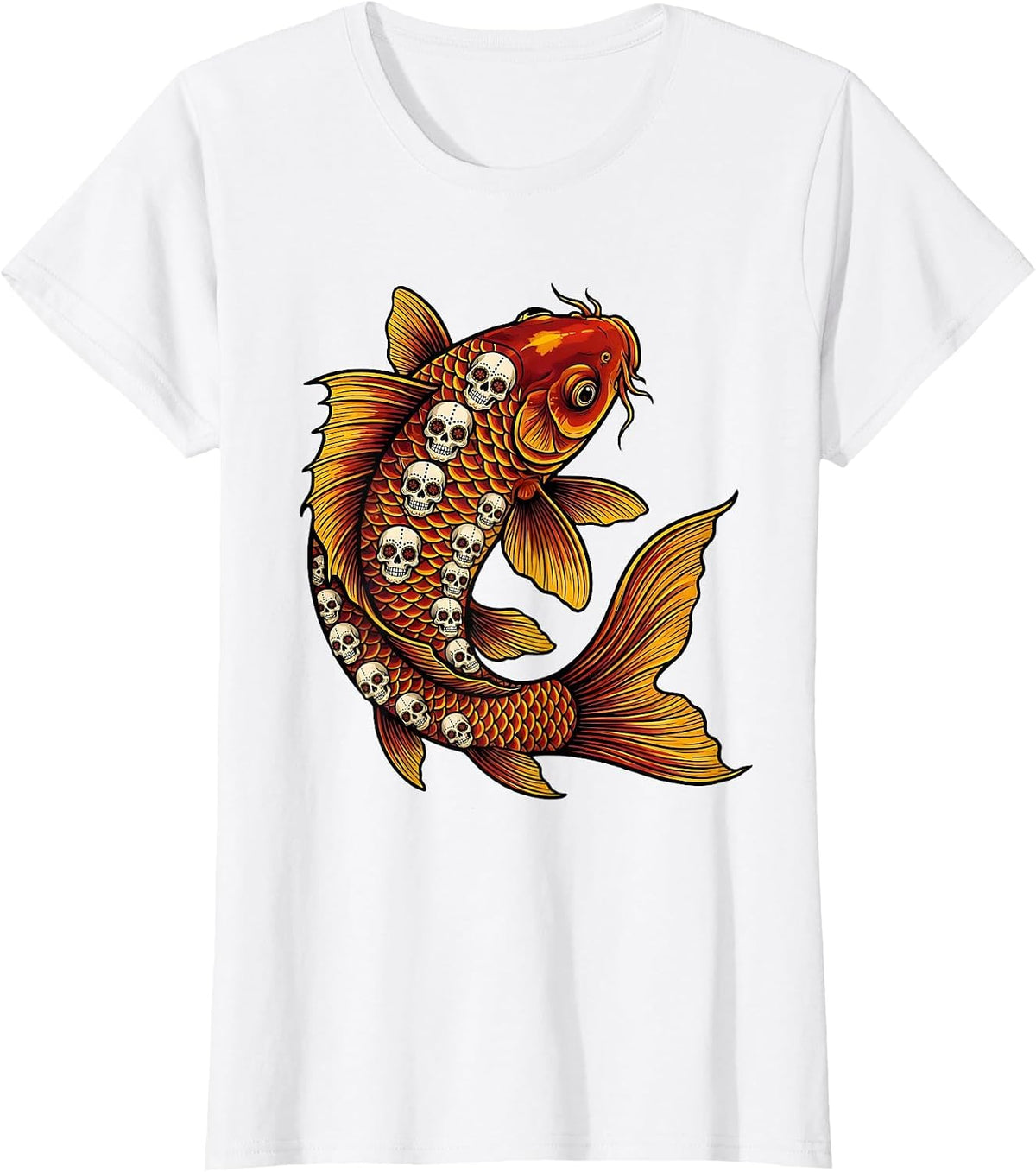 Dia de los Muertos Sugar Skull Koi Fish Art T-Shirt - White